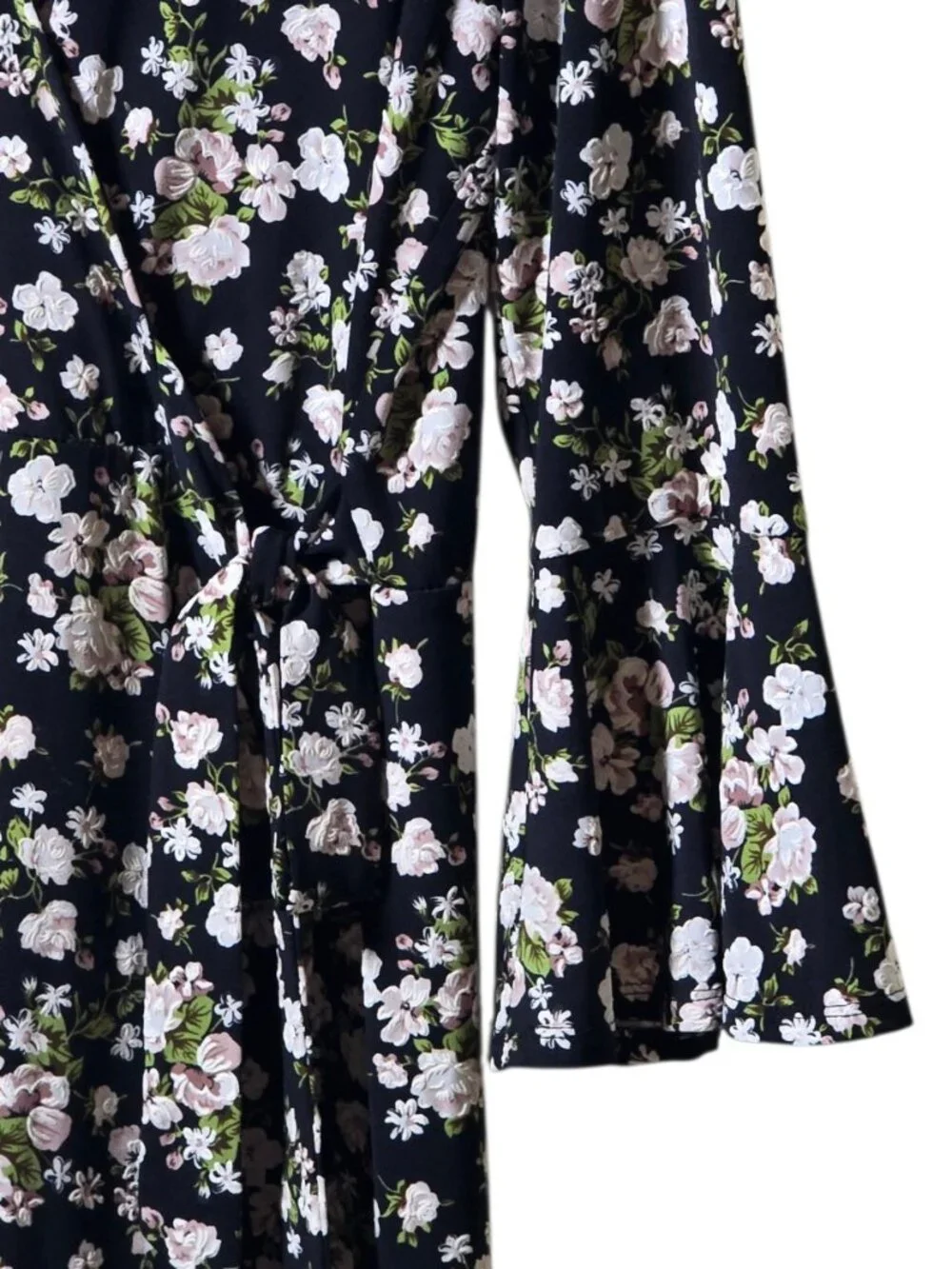 Signature by Robbie Bee PL Black Floral Faux Wrap Dress Petite Large Ruffle Hem